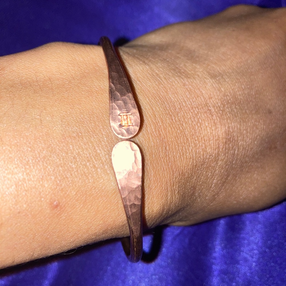 Zodiac Stamped Copper Bangle Bracelet - Gemini Engraved Symbol